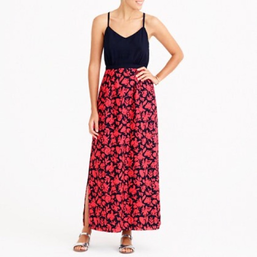 J. Crew | Navy and Pink Flower Maxi Dress
